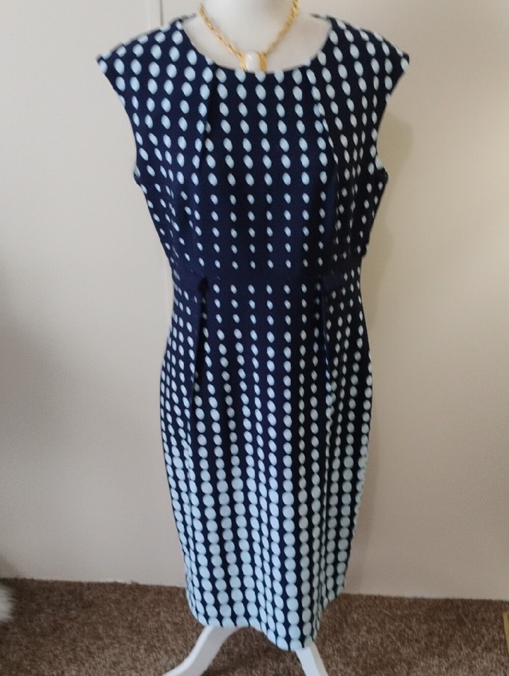 connected apparel Navy and White Polka Dot Midi Dress - Picture 5 of 6
